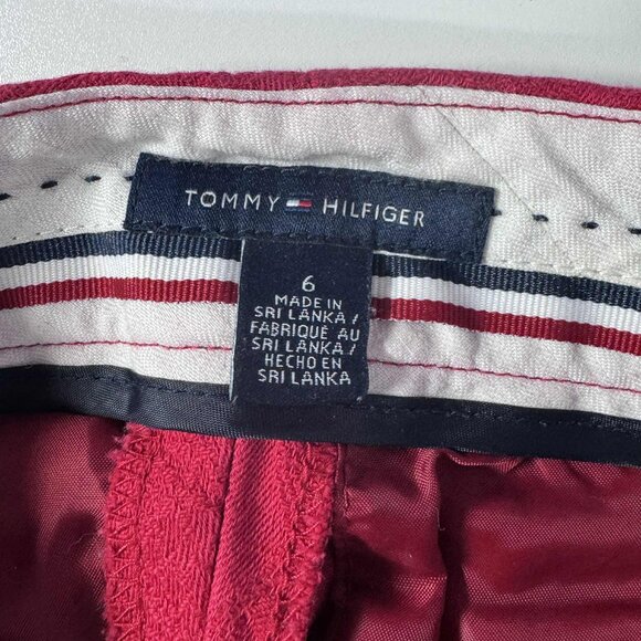 Tommy Hilfiger Red Jacquard Velvet-Like Trousers Size 6 | Textured Dress Pants - Picture 6 of 10